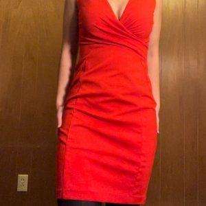 Halogen brand red-orange above the knee bodycon dress